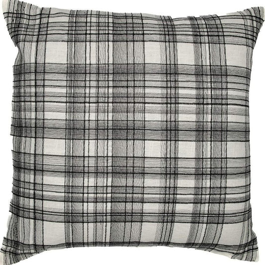 24" White And Black Check Cotton Blend Throw Pillow Cover