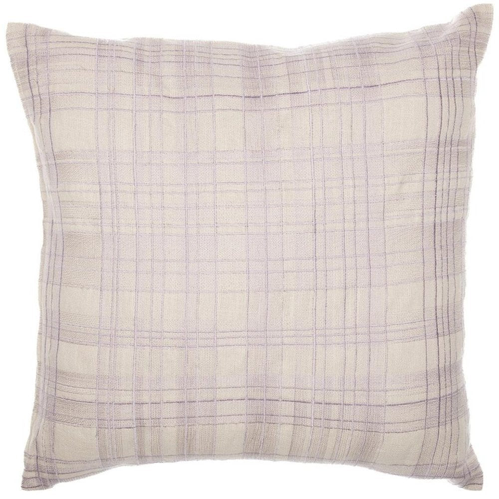 20" Ivory And Purple Check Cotton Blend Throw Pillow Cover