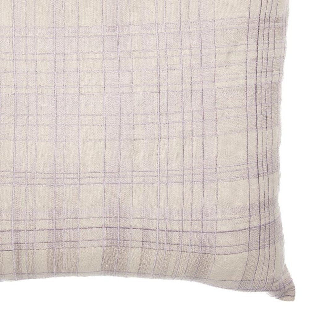 20" Ivory And Purple Check Cotton Blend Throw Pillow Cover