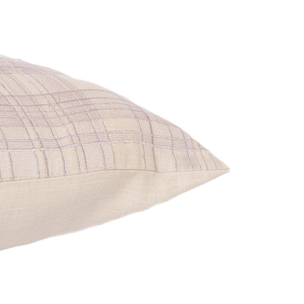 24" Ivory And Lilac Check Cotton Blend Throw Pillow Cover