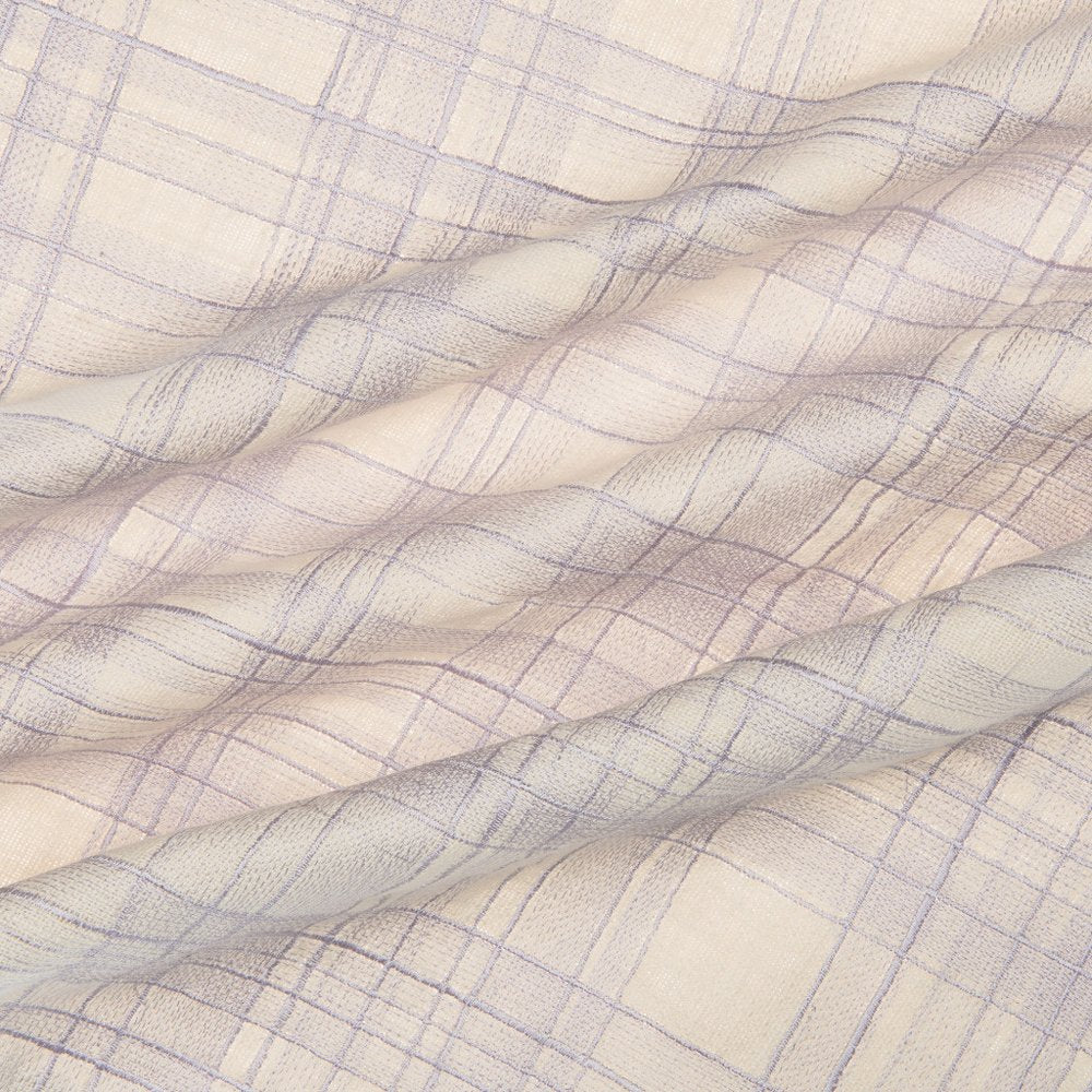 24" Ivory And Purple Check Cotton Blend Throw Pillow Cover