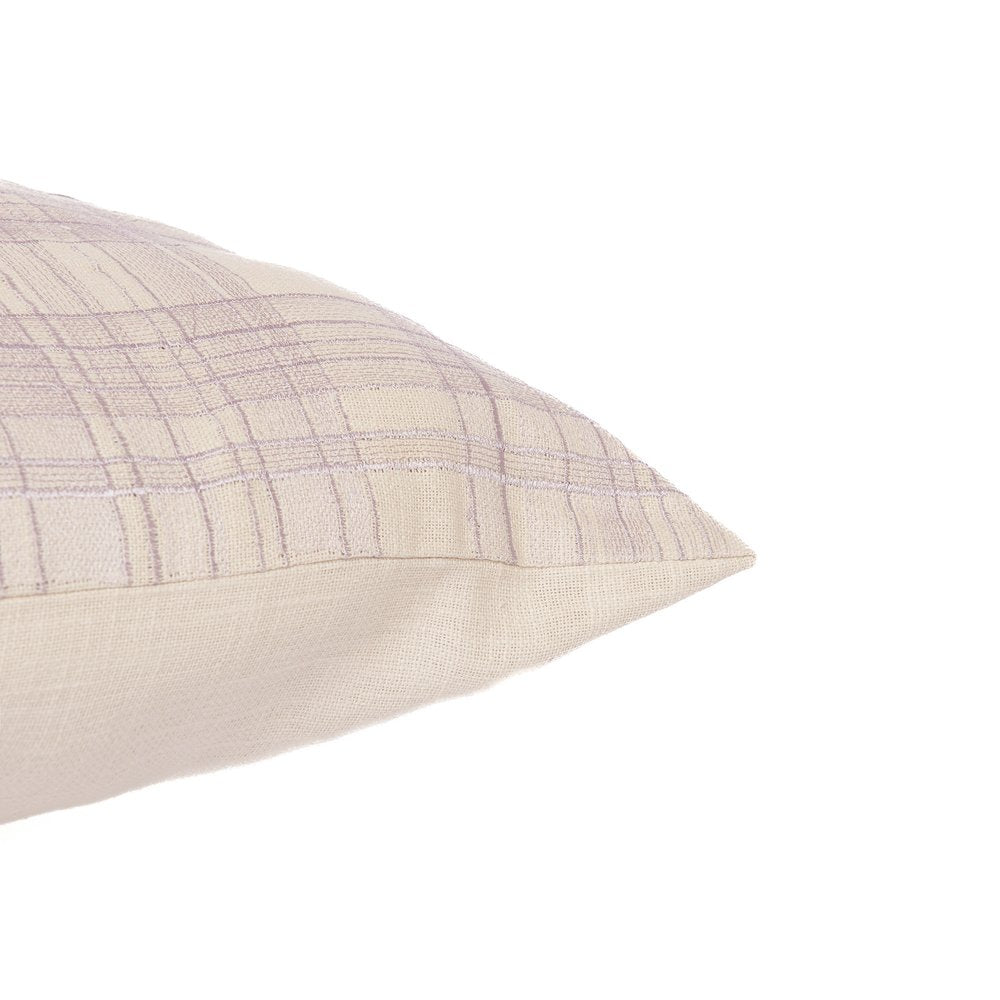 24" Ivory And Purple Check Cotton Blend Throw Pillow Cover