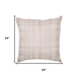 24" Ivory And Lilac Check Cotton Blend Throw Pillow Cover