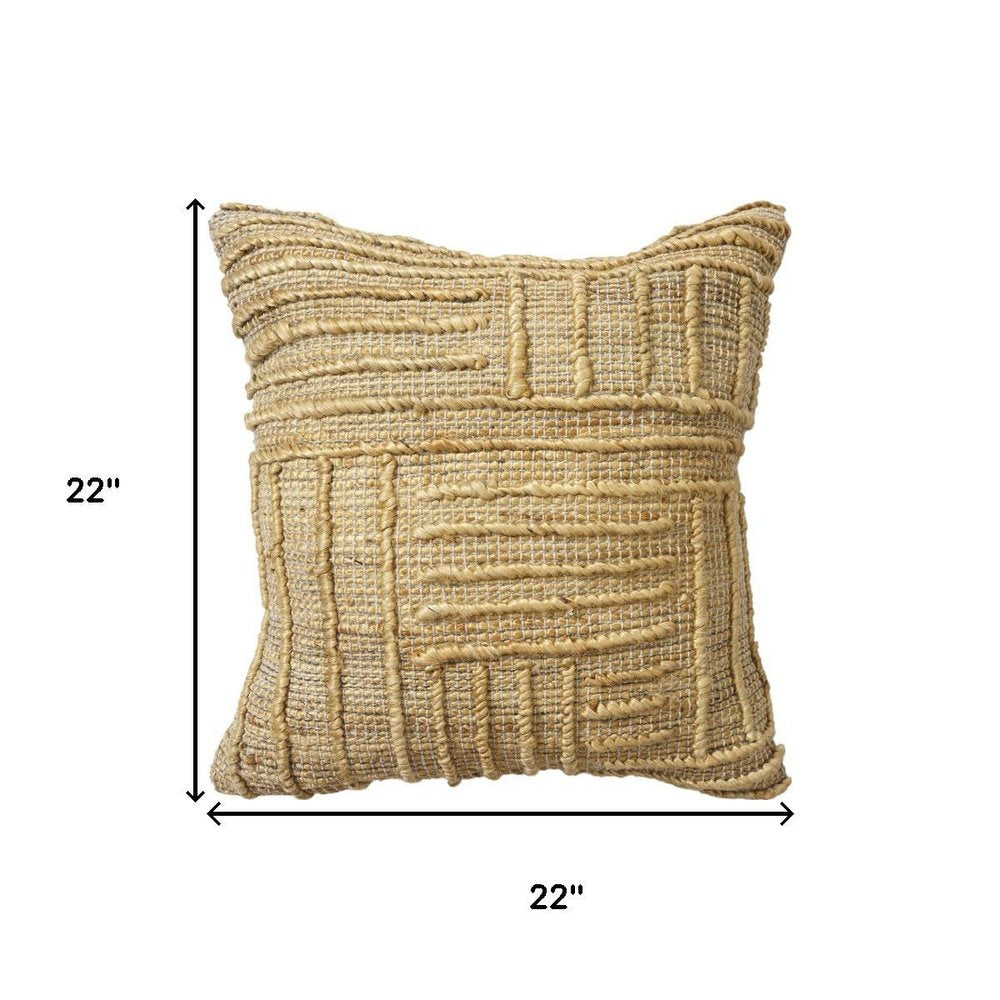 22" Brown And Natural Geometric Cotton Throw Pillow Cover