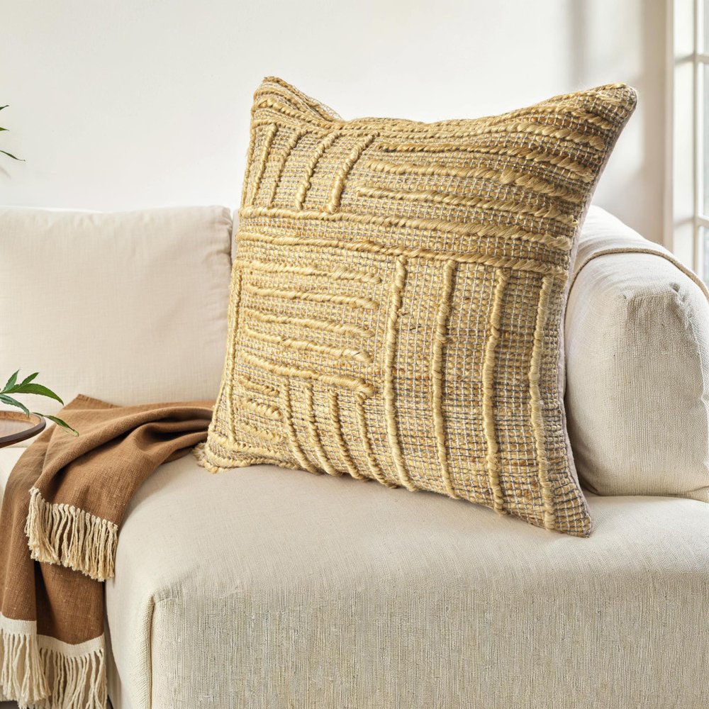 22" Brown And Natural Geometric Cotton Throw Pillow Cover