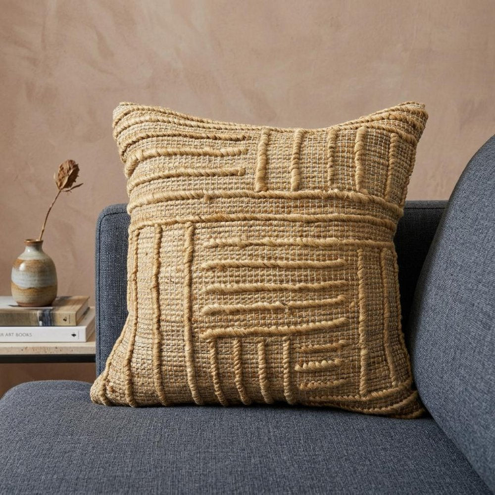22" Brown And Tan Geometric Cotton Throw Pillow Cover with Texture