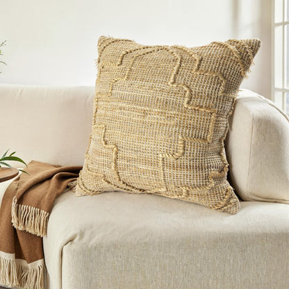 22" Brown And Natural Medallion Cotton Throw Pillow Cover