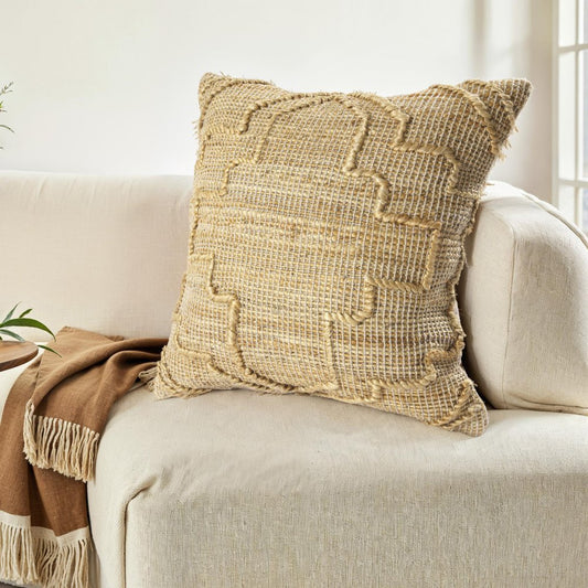 22" Brown And Natural Medallion Cotton Throw Pillow Cover