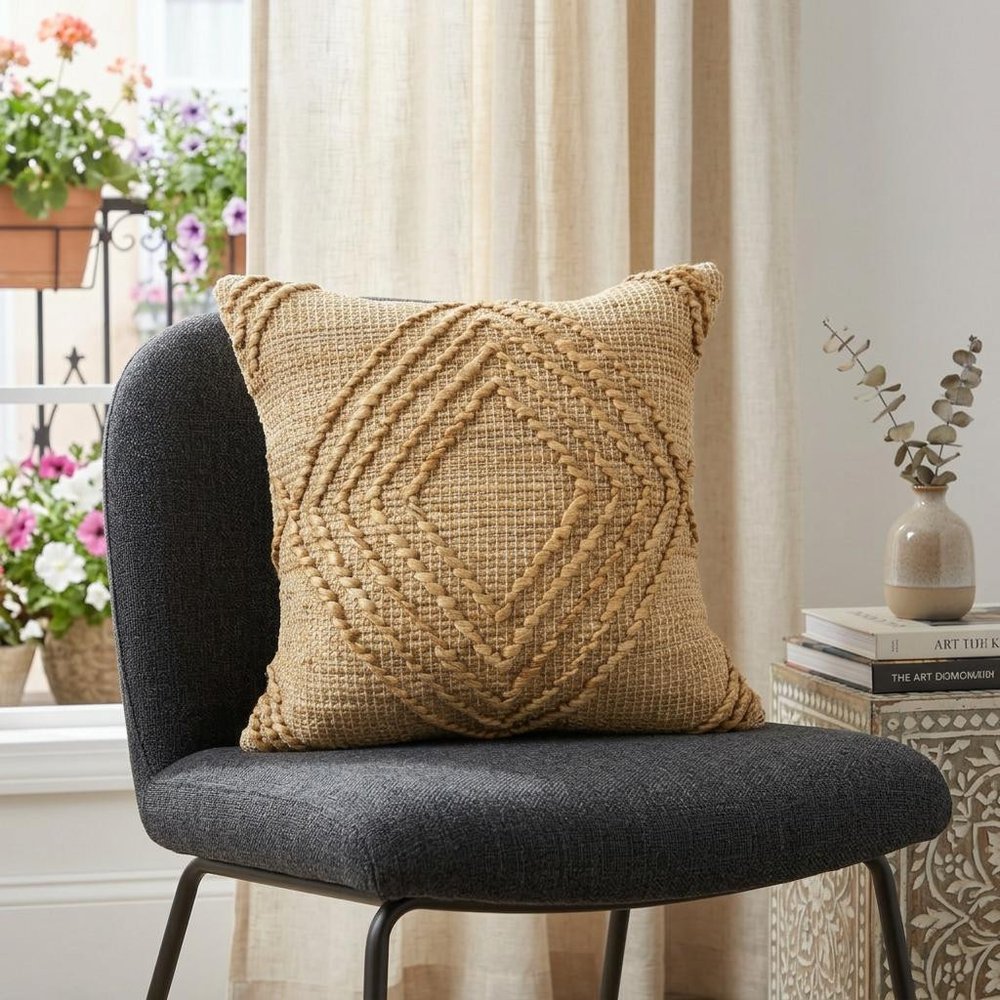 22" Brown And Tan Diamond Cotton Throw Pillow Cover with Texture