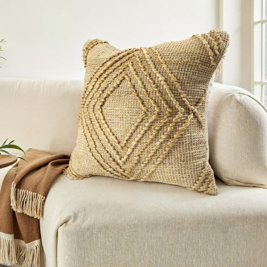 22" Natural And Brown Diamond Cotton Throw Pillow Cover