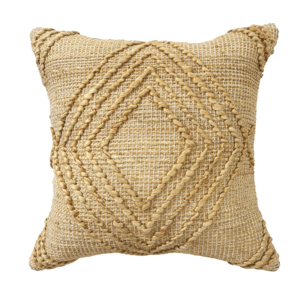 22" Natural And Brown Diamond Cotton Throw Pillow Cover
