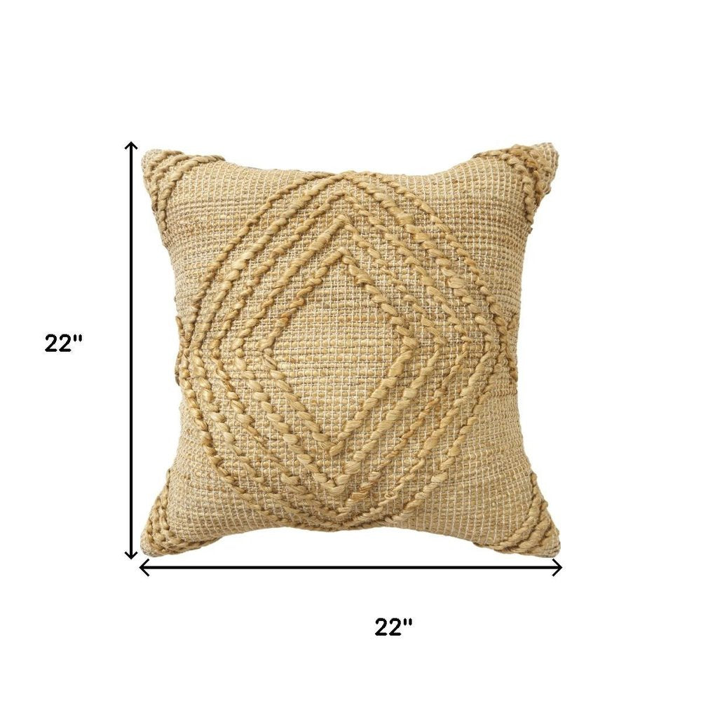 22" Natural And Brown Diamond Cotton Throw Pillow Cover