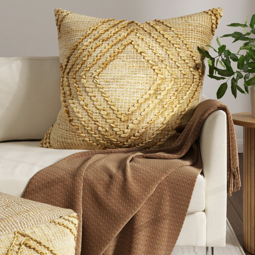 22" Natural And Brown Diamond Cotton Throw Pillow Cover