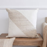 24" White And Beige Geometric Silk Throw Pillow Cover