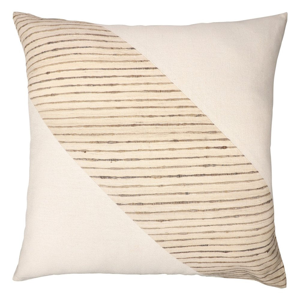 24" White And Beige Geometric Silk Throw Pillow Cover