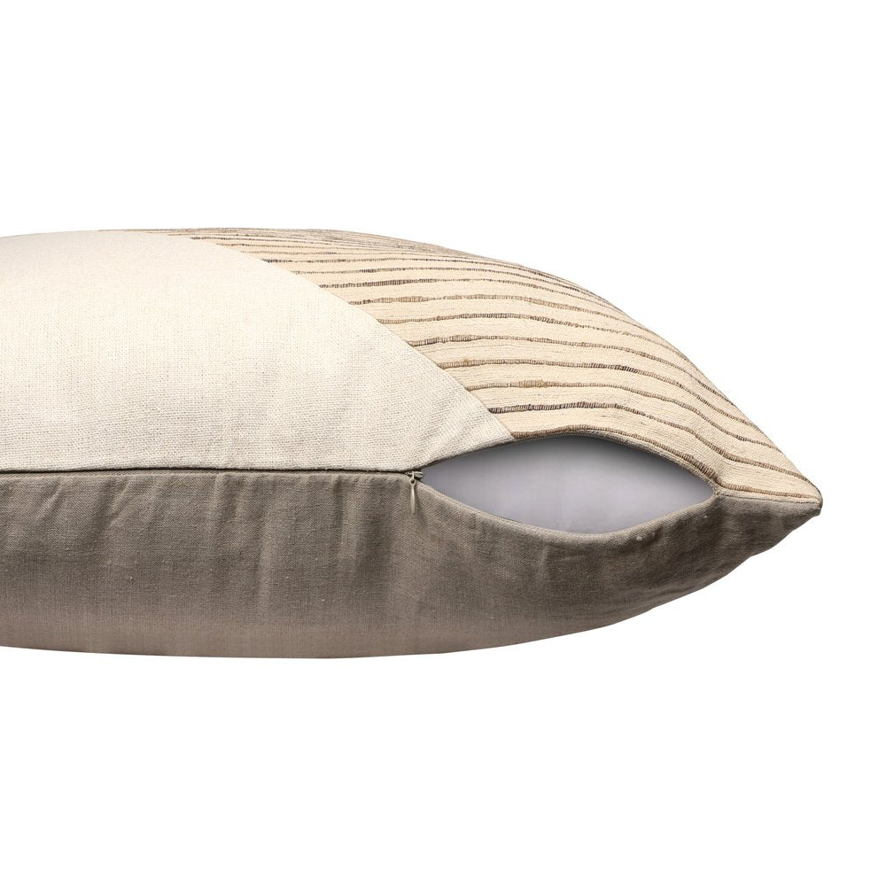 24" White And Beige Geometric Silk Throw Pillow Cover