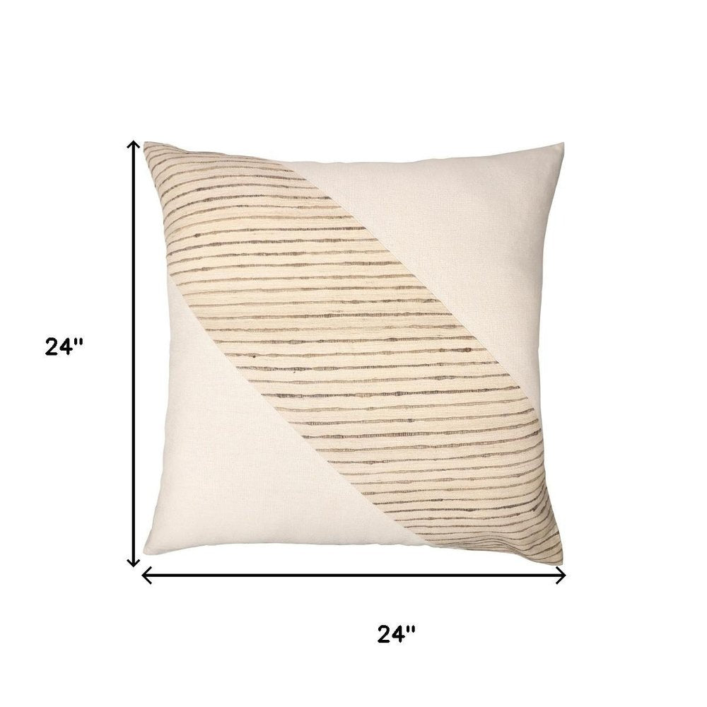 24" White And Beige Geometric Silk Throw Pillow Cover