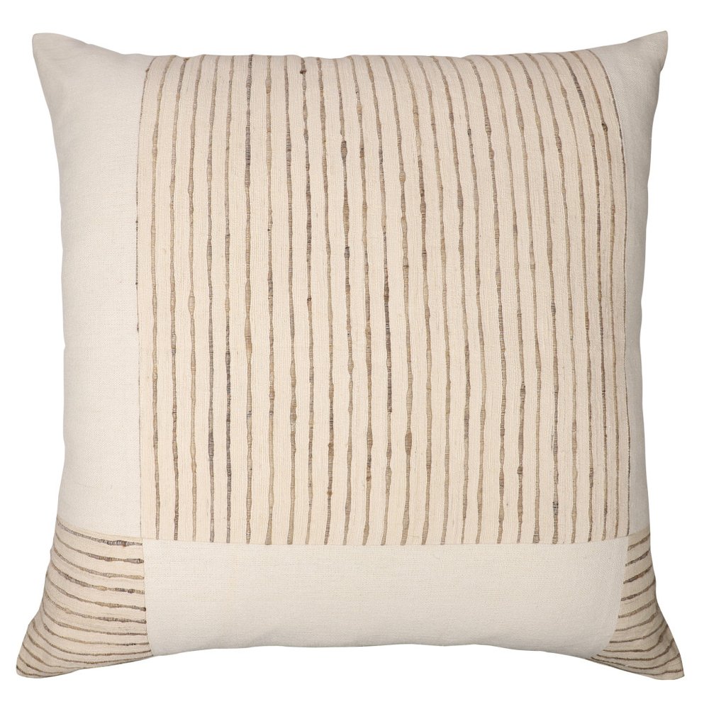 24" White And Beige Check Silk Throw Pillow Cover