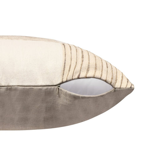 24" White And Beige Check Silk Throw Pillow Cover