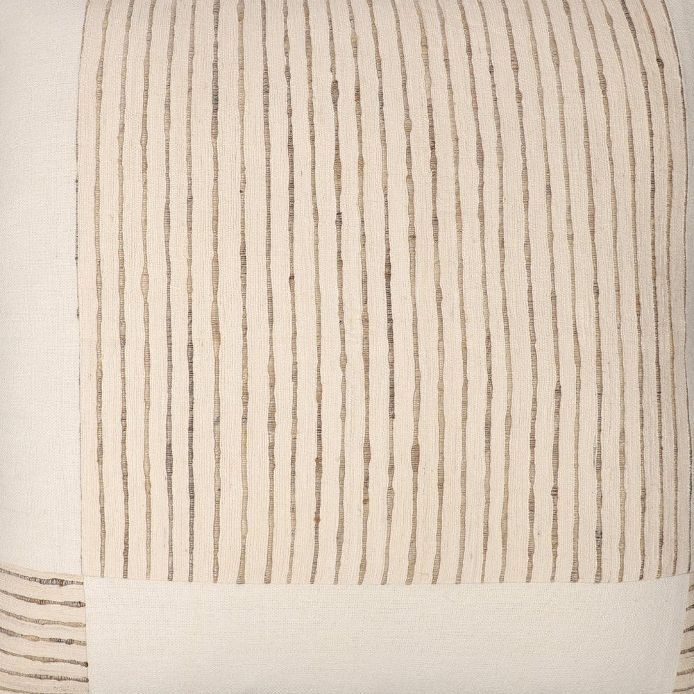 24" White And Beige Check Silk Throw Pillow Cover