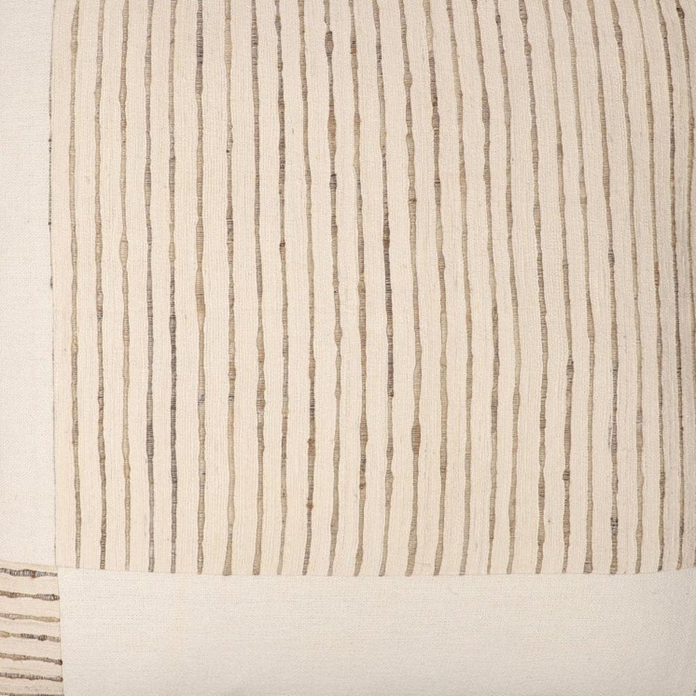 24" White And Beige Check Silk Throw Pillow Cover