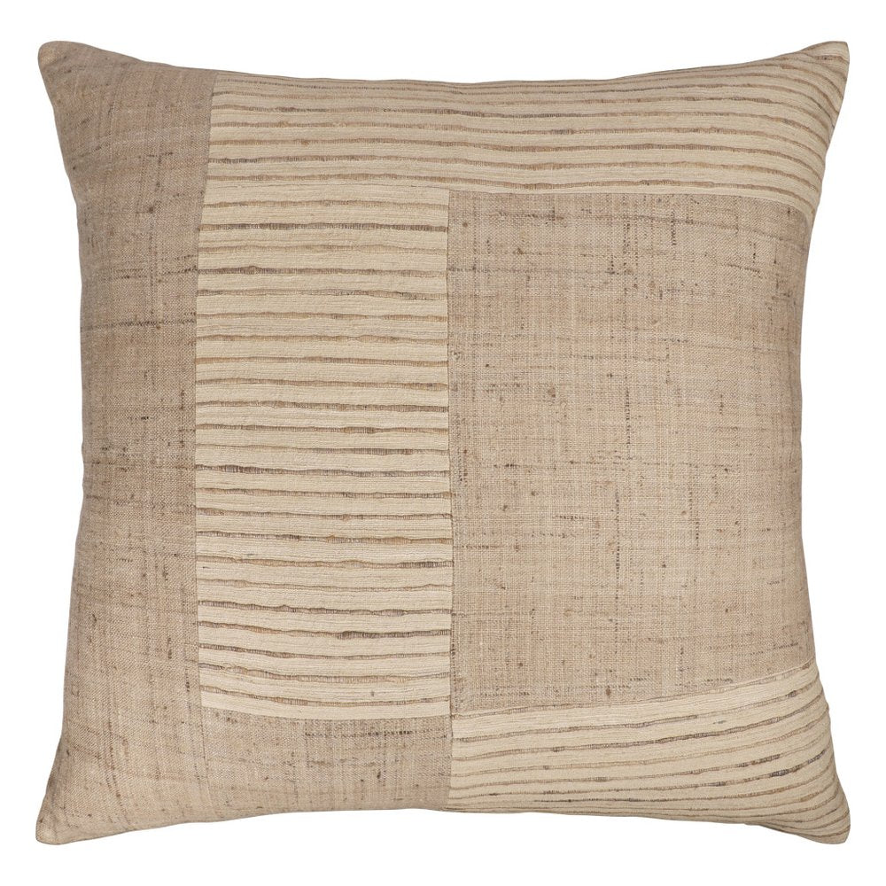 24" Natural And Beige Geometric Silk Throw Pillow Cover