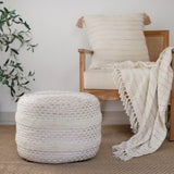 20" White And Beige Striped Cotton Blend Throw Pillow Cover