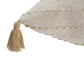 20" White And Beige Striped Cotton Blend Throw Pillow Cover with Tassels Embroidery And Texture