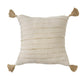 20" White And Beige Striped Cotton Blend Throw Pillow Cover with Tassels Embroidery And Texture
