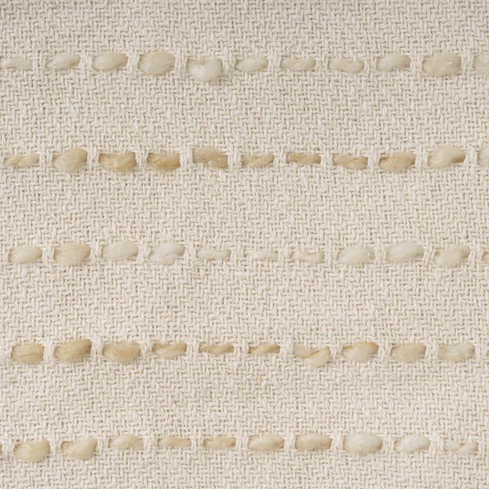 20" White And Beige Striped Cotton Blend Throw Pillow Cover with Tassels Embroidery And Texture