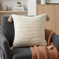 20" White And Beige Striped Cotton Blend Throw Pillow Cover with Tassels Embroidery And Texture