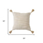 20" White And Beige Striped Cotton Blend Throw Pillow Cover with Tassels Embroidery And Texture