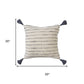 20" Beige And Gray Striped Cotton Blend Throw Pillow Cover with Tassels Embroidery And Texture