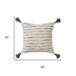 20" Beige And Gray Striped Cotton Blend Throw Pillow Cover