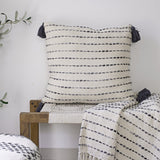 20" Beige And Gray Striped Cotton Blend Throw Pillow Cover