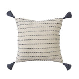 20" Beige And Gray Striped Cotton Blend Throw Pillow Cover with Tassels Embroidery And Texture