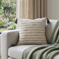20" Beige And Gray Striped Cotton Blend Throw Pillow Cover with Tassels Embroidery And Texture