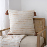 20" Brown And Ivory Striped Cotton Blend Throw Pillow Cover