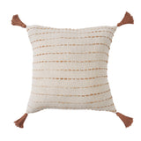 20" Beige And Ivory Striped Cotton Blend Throw Pillow Cover with Tassels