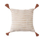 20" Beige And Ivory Striped Cotton Blend Throw Pillow Cover with Tassels