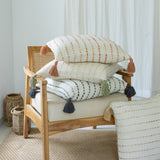 20" Sage And Ivory Striped Cotton Blend Throw Pillow Cover