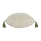 20" Green And Ivory Striped Cotton Blend Throw Pillow Cover with Tassels Embroidery And Texture