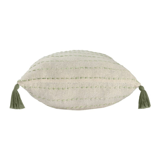 20" Sage And Ivory Striped Cotton Blend Throw Pillow Cover