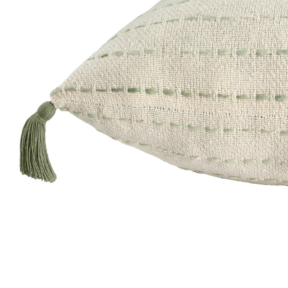 20" Sage And Ivory Striped Cotton Blend Throw Pillow Cover