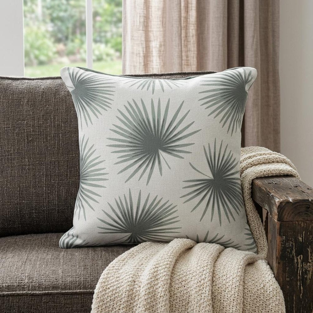 22" Sage And Off White Beach Floral Throw Pillow Cover