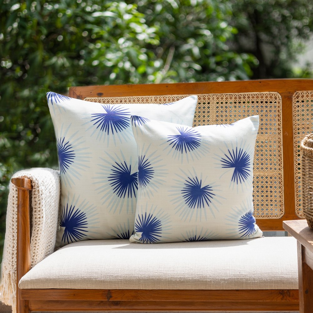 18" Navy Blue And White Floral Throw Pillow Cover