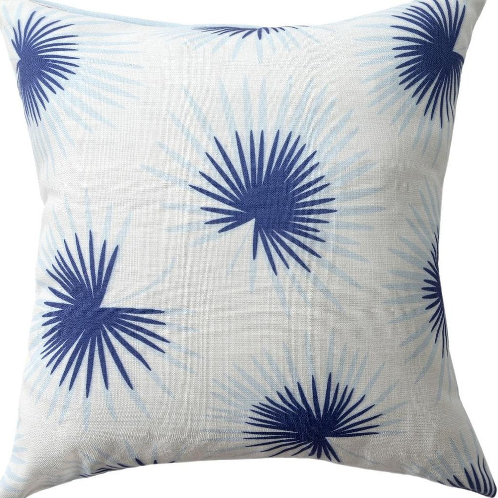 22" Navy Blue And White Floral Throw Pillow Cover