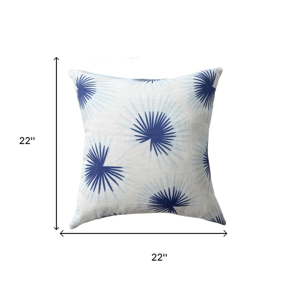 22" Navy Blue And White Floral Throw Pillow Cover