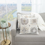 20" Light Gray And Ivory Medallion Throw Pillow Cover