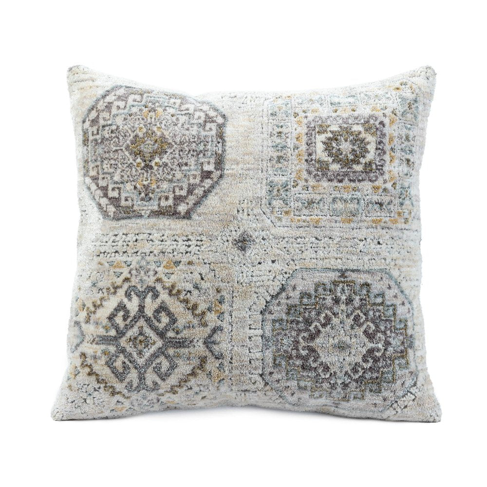 20" Gray And Ivory Medallion Throw Pillow Cover